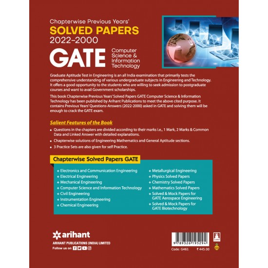 Buy GATE Chapterwise Previous Years Solved Papers (2022-2000) Computer Science & Information Technology at lowest prices in india