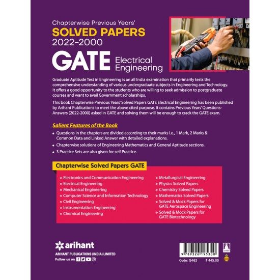 Buy GATE Chapterwise Previous Years Solved Papers (2022-2000) Electrical Engineering at lowest prices in india
