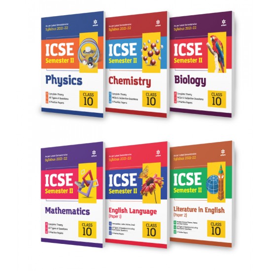 Buy ICSE Physics , Chemistry, Biology , Mathematics , English Language (Paper 1) & Literature in English (Paper 2) Semester 2 Class 10 for 2022 Exam (Set of 6 Books) at lowest prices in india